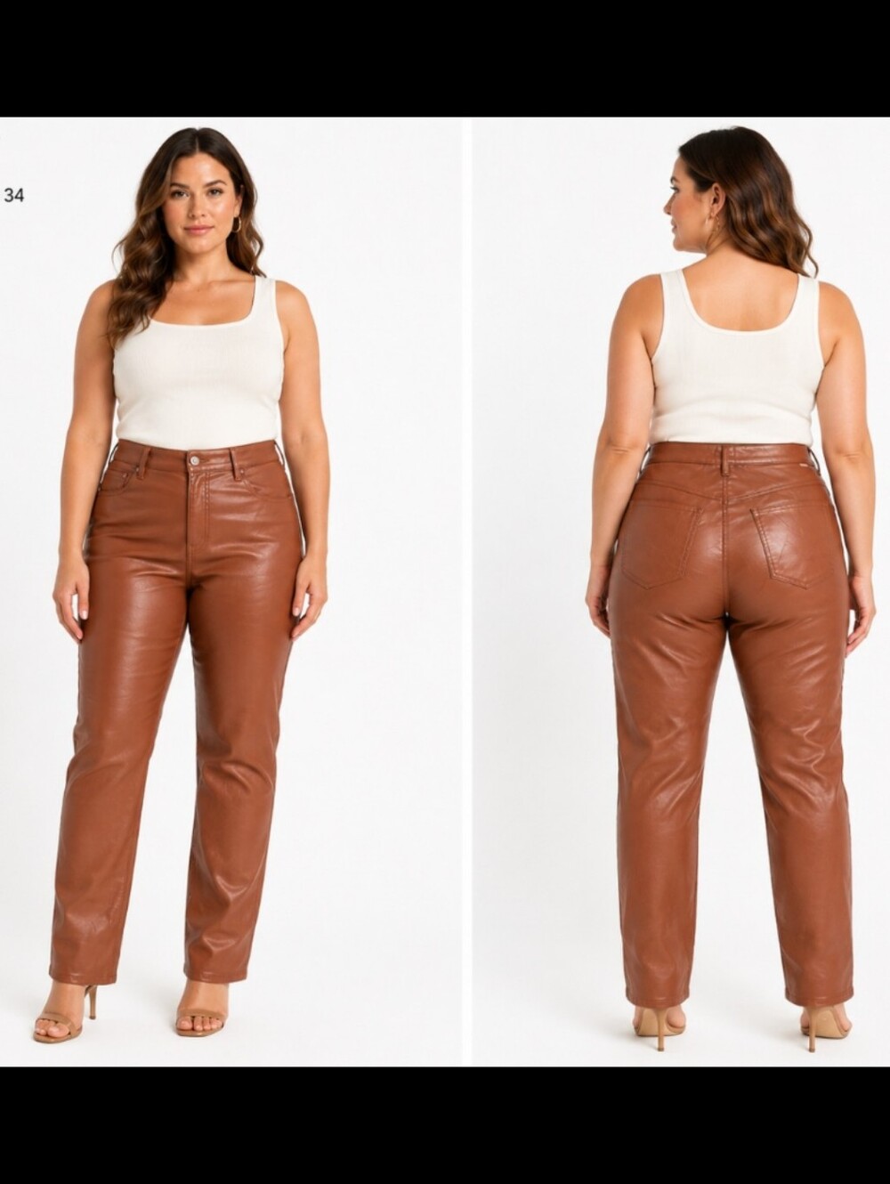 Mother High Waisted Rail Skimp Pants Friar Brown Faux Leather Size 34